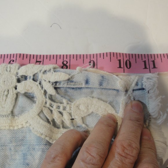 Rewind Distressed Denim Shorts with Fancy embroidered lace detail Size 1 - Picture 10 of 10